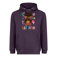 Plum Afro Messy Bun Cat Mom Heavyweight Hoodie - texasbilliewilder