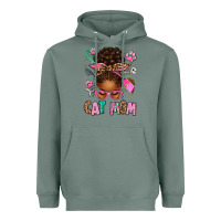 Sage Afro Messy Bun Cat Mom Heavyweight Hoodie - texasbilliewilder