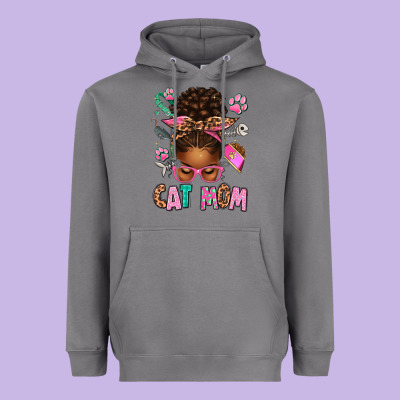 Afro Messy Bun Cat Mom Heavyweight Hoodie Designed By Texasbilliewilder