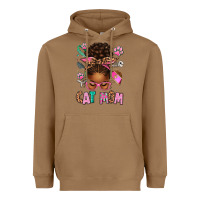 Toasted Coconut Afro Messy Bun Cat Mom Heavyweight Hoodie - texasbilliewilder
