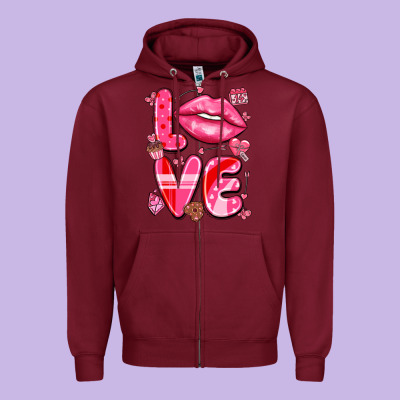 Love With Lips Zipper Hoodie Designed By Lillyallendesigns
