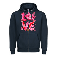 Navy love with lips Zipper Hoodie - LillyAllenDesigns