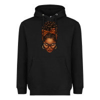 Black afro messy bun orange leopard bow Heavyweight Hoodie - texasbilliewilder