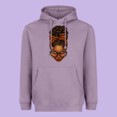 Afro Messy Bun Orange Leopard Bow Heavyweight Hoodie Designed By Texasbilliewilder