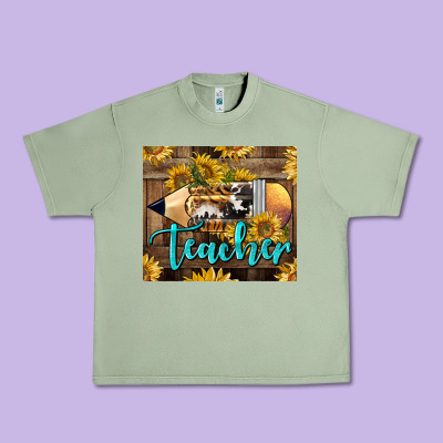 Western Teacher Pencil With Sunflowers Urban Heavy Tee Designed By Lillyallendesigns