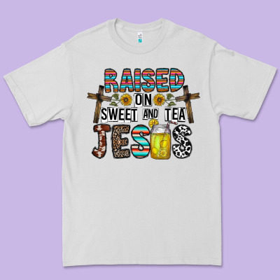 Raised On Sweet And Tea Jesus Premium Tee Designed By Cowhidedigitalart