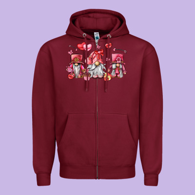Valentine's Day Gnomes Zipper Hoodie Designed By Lillyallendesigns