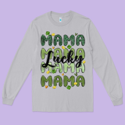 Lucky Mama Long Sleeve Tee Designed By Maliassmallbusiness