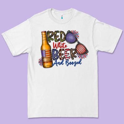 Red White Beer And Boozed Premium Tee Designed By Cowhidedigitalart