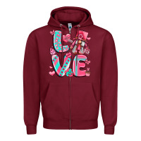 Burgundy love with gnome Zipper Hoodie - LillyAllenDesigns