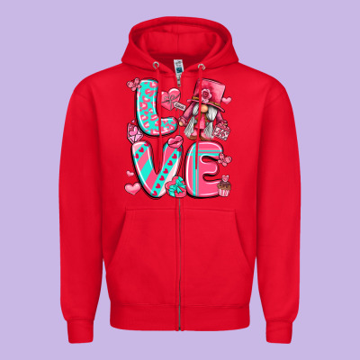 Love With Gnome Zipper Hoodie Designed By Lillyallendesigns