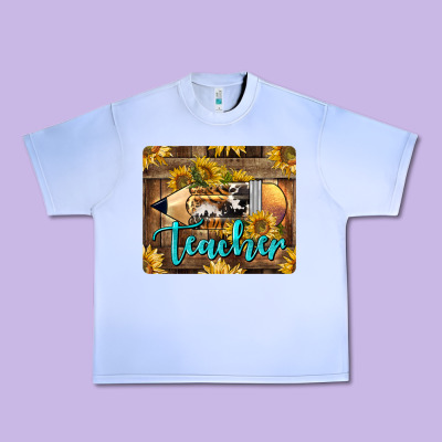 Western Teacher Pencil With Sunflowers Urban Heavy Tee Designed By Lillyallendesigns