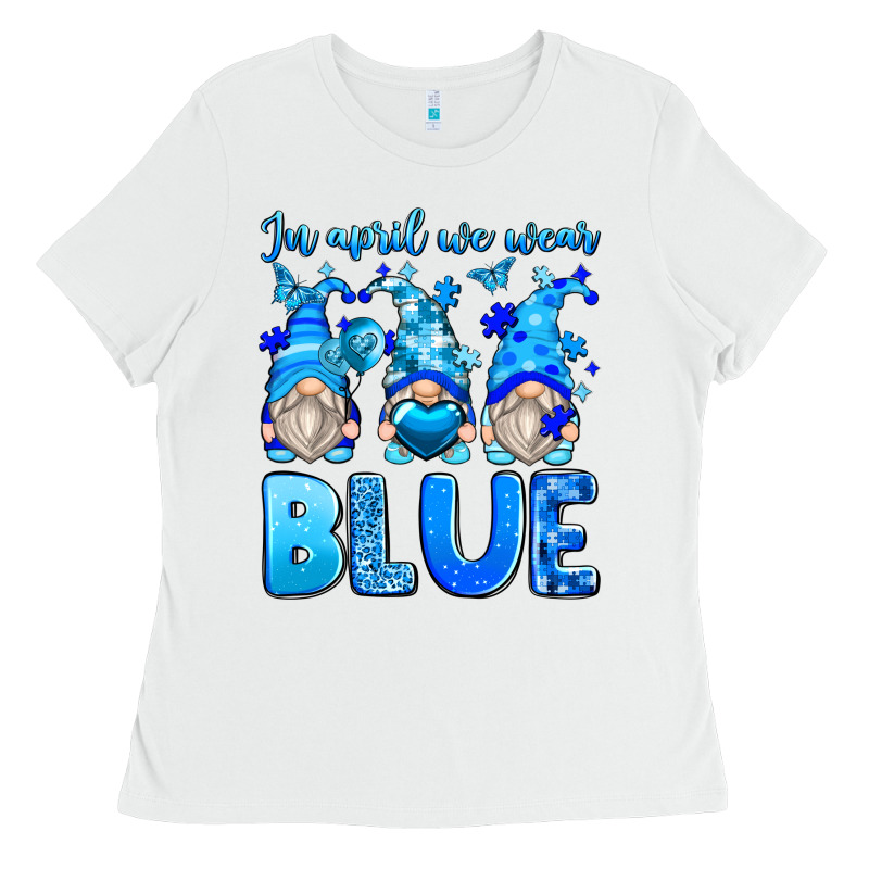 In April We Wear Blue Autism Gnomes Ladies Tee by Zillion Design Studio | Teevron