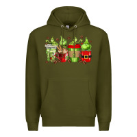 Army Green grinch coffee cups Premium Hoodie - texasbilliewilder