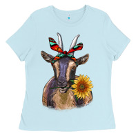Baby Blue sunflower aztec ribbon goat Ladies Tee - RanaPortraitStore