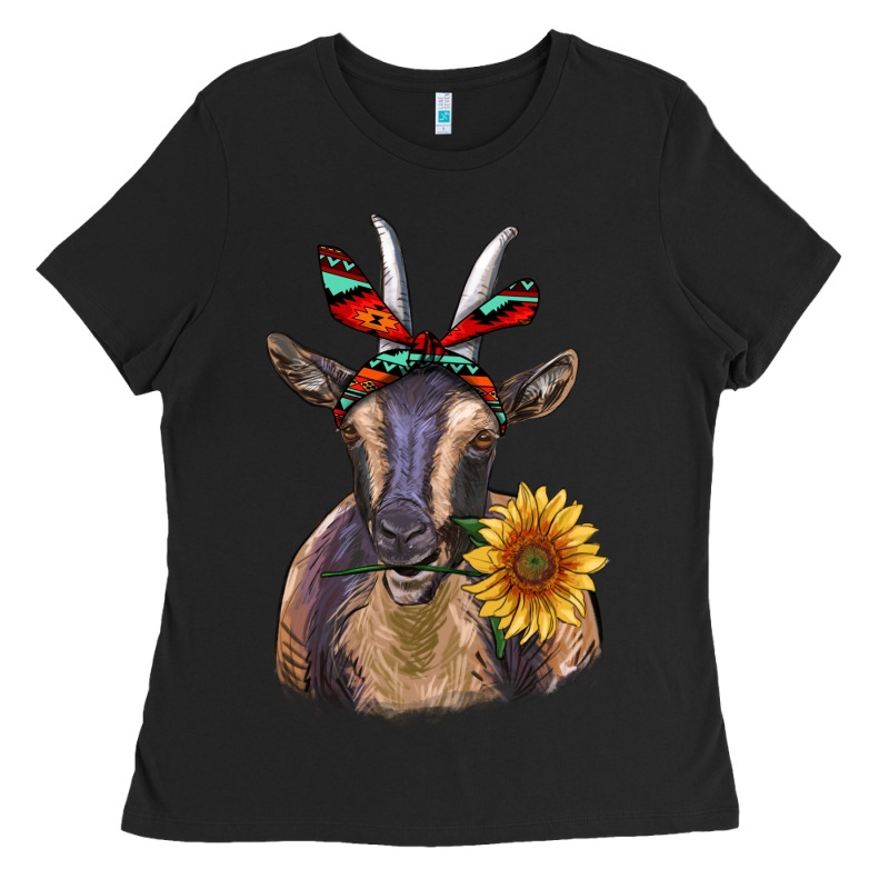 Sunflower Aztec Ribbon Goat Ladies Tee by RanaPortraitStore | Teevron