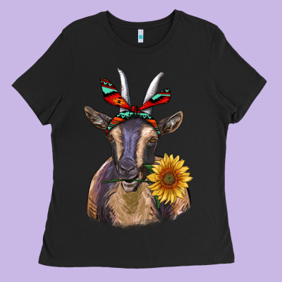Sunflower Aztec Ribbon Goat Ladies Tee Designed By Ranaportraitstore