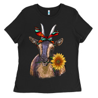 Black sunflower aztec ribbon goat Ladies Tee - RanaPortraitStore