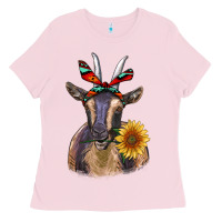 Bubblegum Pink sunflower aztec ribbon goat Ladies Tee - RanaPortraitStore