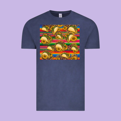 Tacos And Sunflowers With Serape Leopard Background Vintage Tee Designed By Barkaloodesign
