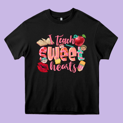 I Teach Sweet Hearts Valentine's Day Teacher Heavy Core Tee Designed By Fadigitalartstudio