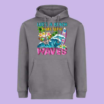 Life's A Beach Make Some Waves Heavyweight Hoodie Designed By Nancycooperartshop