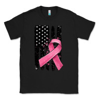 Black breast cancer ribbon american flag Classic Tee - MaliasSmallBusiness