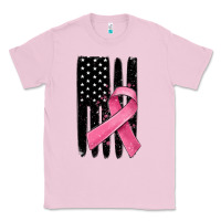 Bubblegum Pink breast cancer ribbon american flag Classic Tee - MaliasSmallBusiness