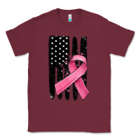 Burgundy breast cancer ribbon american flag Classic Tee - MaliasSmallBusiness
