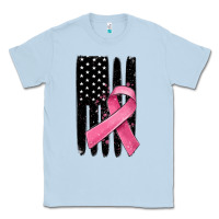 Dusty Blue breast cancer ribbon american flag Classic Tee - MaliasSmallBusiness