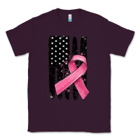 Plum breast cancer ribbon american flag Classic Tee - MaliasSmallBusiness