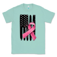 Seafoam breast cancer ribbon american flag Classic Tee - MaliasSmallBusiness