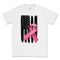White breast cancer ribbon american flag Classic Tee - MaliasSmallBusiness
