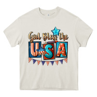 Cream God bless the USA 4th of july Heavy Core Tee - CowGirlArtShop