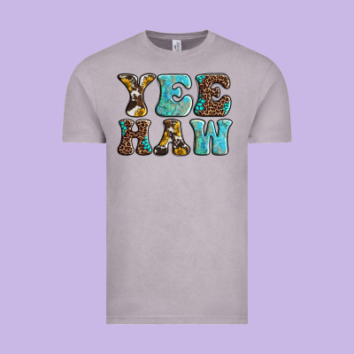 Western Sunflowers Turquoise Leopard Yee Haw Vintage Tee Designed By Barkaloodesign