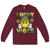 Burgundy lucky vibes Long Sleeve Tee - MaliasSmallBusiness
