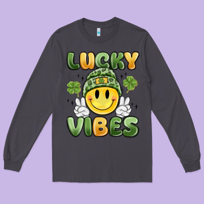 Lucky Vibes Long Sleeve Tee Designed By Maliassmallbusiness