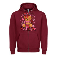 Burgundy little miss valentine teddy bear Zipper Hoodie - LillyAllenDesigns