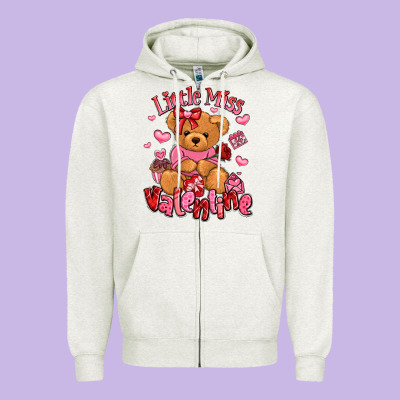 Little Miss Valentine Teddy Bear Zipper Hoodie Designed By Lillyallendesigns