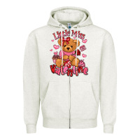 Oatmeal Heather little miss valentine teddy bear Zipper Hoodie - LillyAllenDesigns