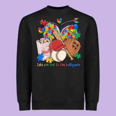 Take Me Out To The Ballgame  Autism Baseball Heavyweight Sweatshirt Designed By Maliassmallbusiness