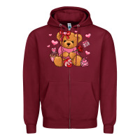 Burgundy valentines day teddy bear Zipper Hoodie - LillyAllenDesigns