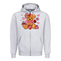 Heather Grey valentines day teddy bear Zipper Hoodie - LillyAllenDesigns