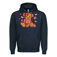 Navy valentines day teddy bear Zipper Hoodie - LillyAllenDesigns