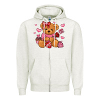Oatmeal Heather valentines day teddy bear Zipper Hoodie - LillyAllenDesigns