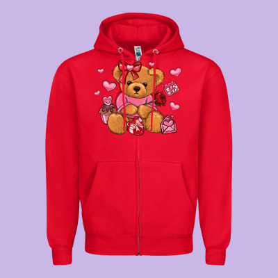 Valentines Day Teddy Bear Zipper Hoodie Designed By Lillyallendesigns
