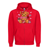 Red valentines day teddy bear Zipper Hoodie - LillyAllenDesigns