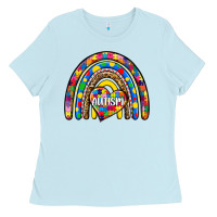 Baby Blue autism rainbow Ladies Tee - Zillion Design Studio