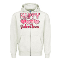 Oatmeal Heather happy valentines Zipper Hoodie - LillyAllenDesigns