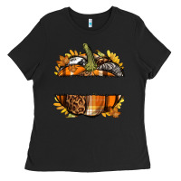 Black Personalized Fall Pumpkin Ladies Tee - texasbilliewilder